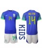 Brazílie Eder Militao #14 Venkovní dres pro děti MS 2022 Krátký Rukáv (+ trenýrky)